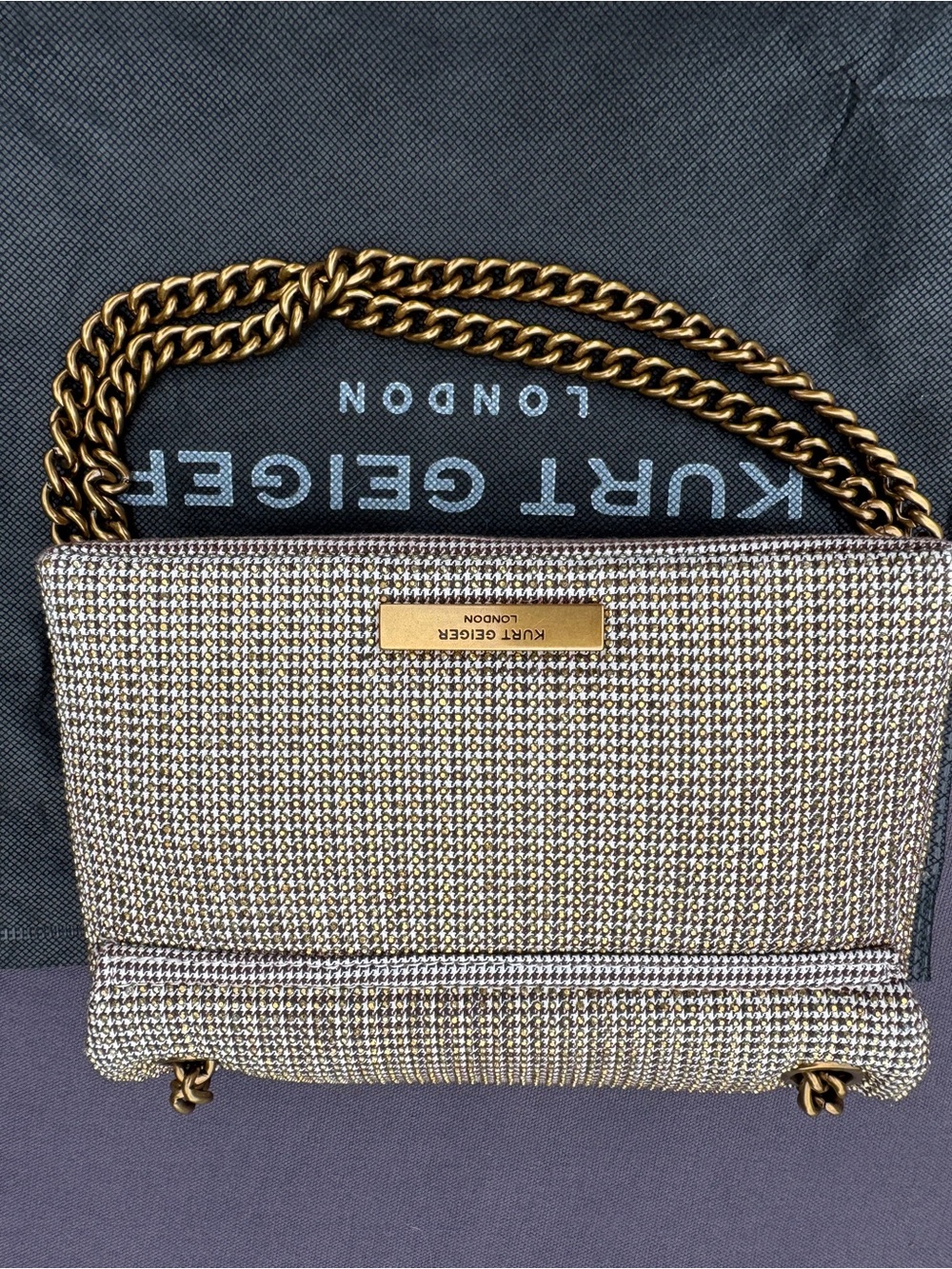 NWT Kurt Geiger Mini Kensington Crystal Houndstooth Shoulder Crossbody Bag - Picture 13 of 16